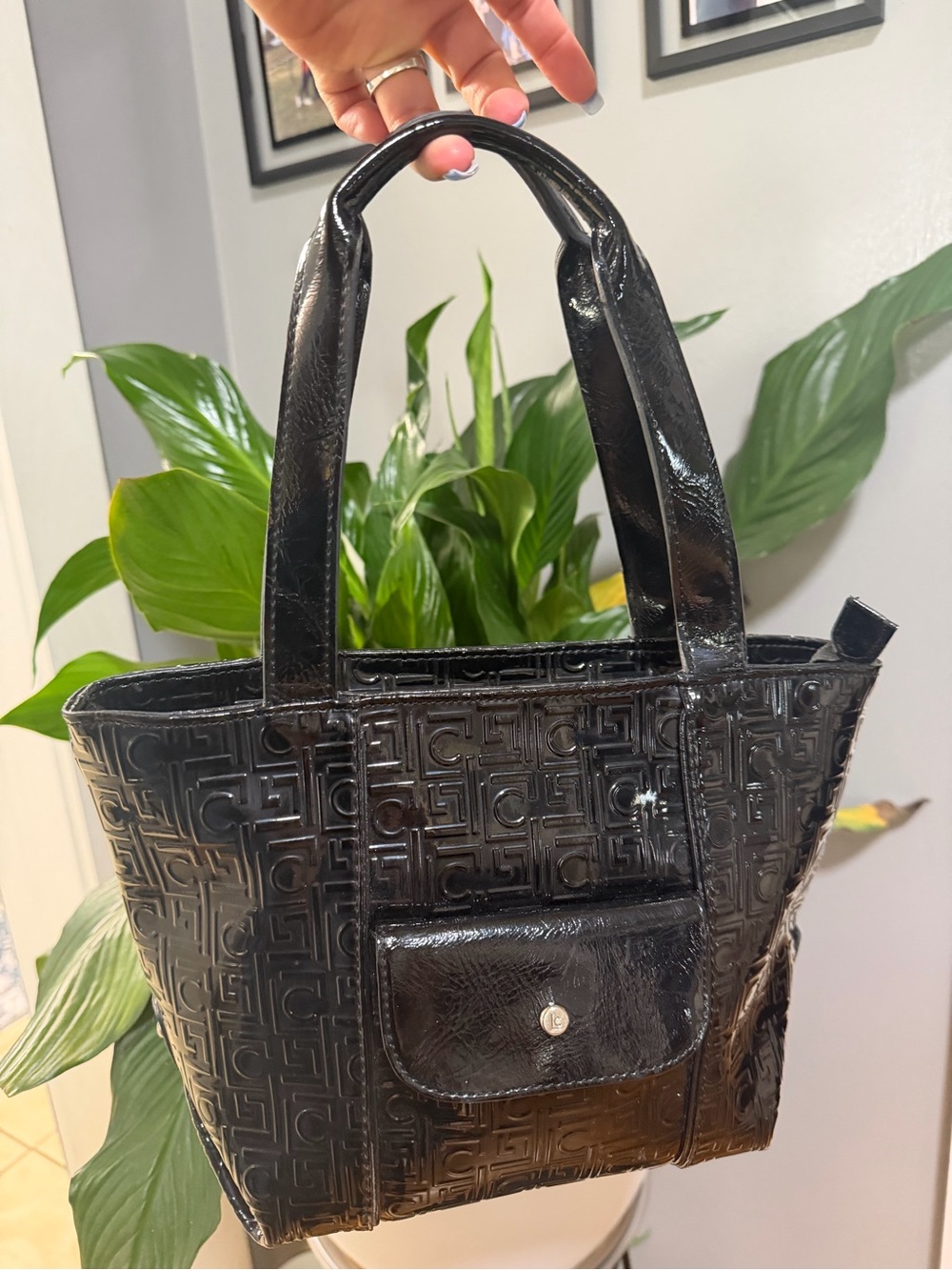 Black Embossed Patent Tote Bag